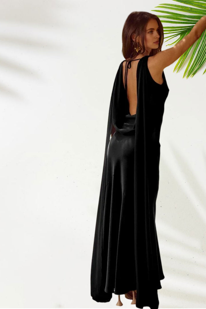 Modern Fitted Cowl Neck Sleeveless Backless Floor-Length Prom Dress