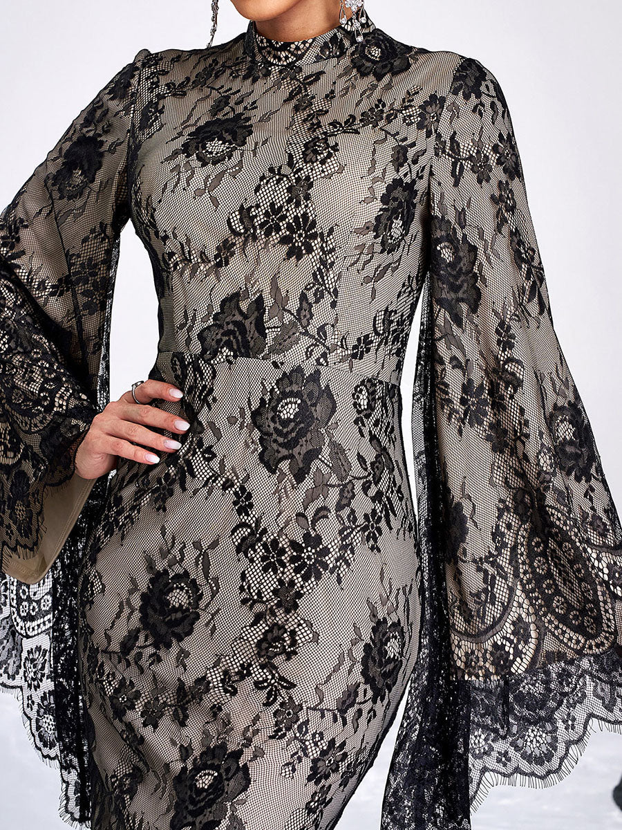 Modern Mermaid High Neck Long Sleeve Back Zip Floor-Length Prom Dress