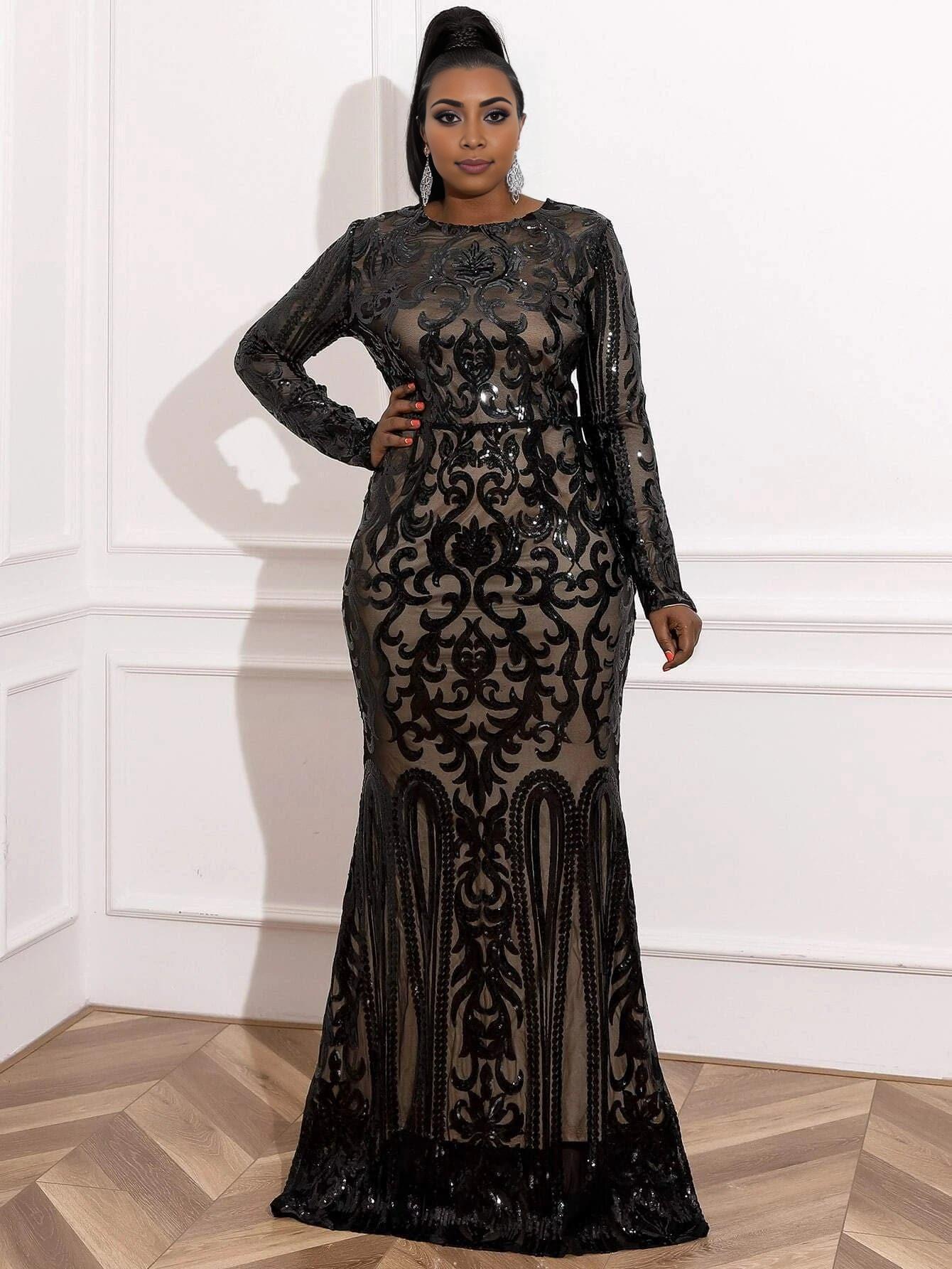 Modern Mermaid High Neck Long Sleeve Zipper Up Sweep/Brush Train Plus Size Prom Dress