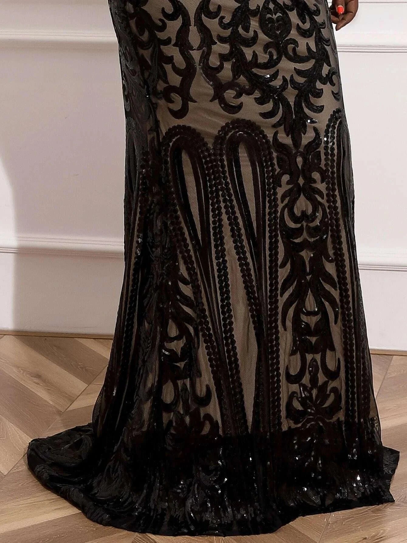 Modern Mermaid High Neck Long Sleeve Zipper Up Sweep/Brush Train Plus Size Prom Dress