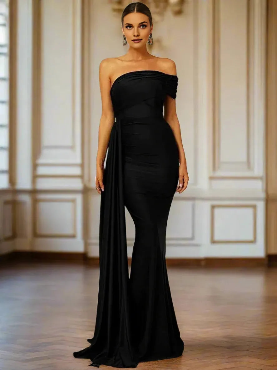 Modern Mermaid Off the Shoulder Sleeveless Backless Floor-Length Prom Dress