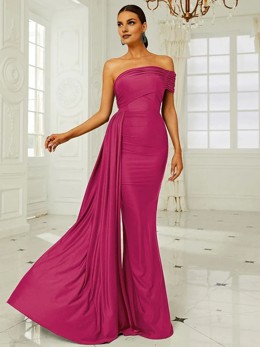 Modern Mermaid Off the Shoulder Sleeveless Backless Floor-Length Prom Dress