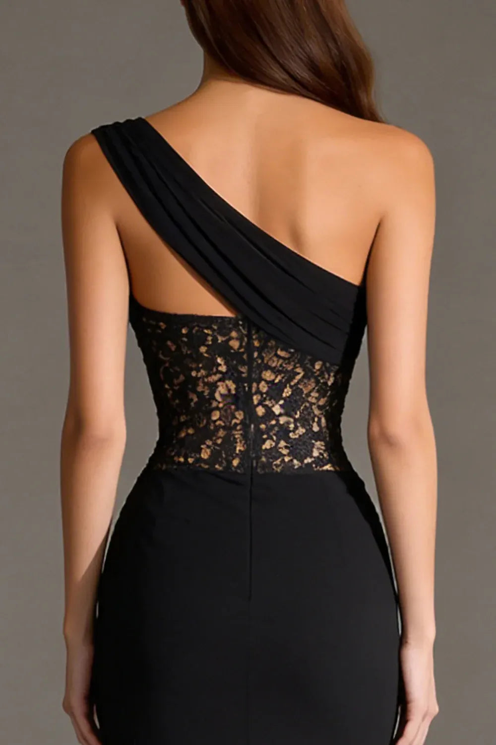 Modern Mermaid One Shoulder Sleeveless Lace Slit Floor-Length Prom Dress