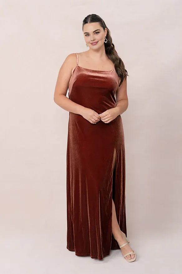 Modern Mermaid Square Neck Sleeveless Velvet Floor-Length Plus Size Prom Dress