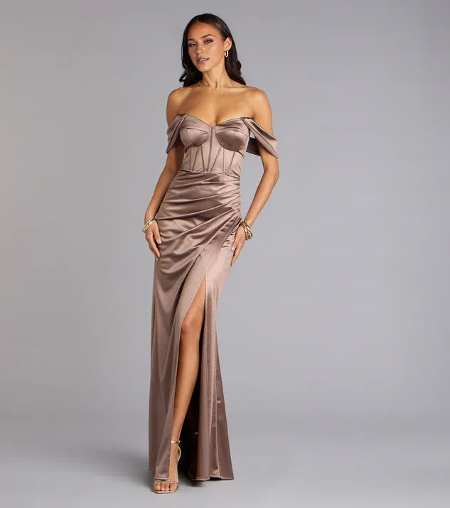 Modern Mermaid Sweetheart Dropped Shoulder Sleeves Zipper Up Floor-Length Prom Dress