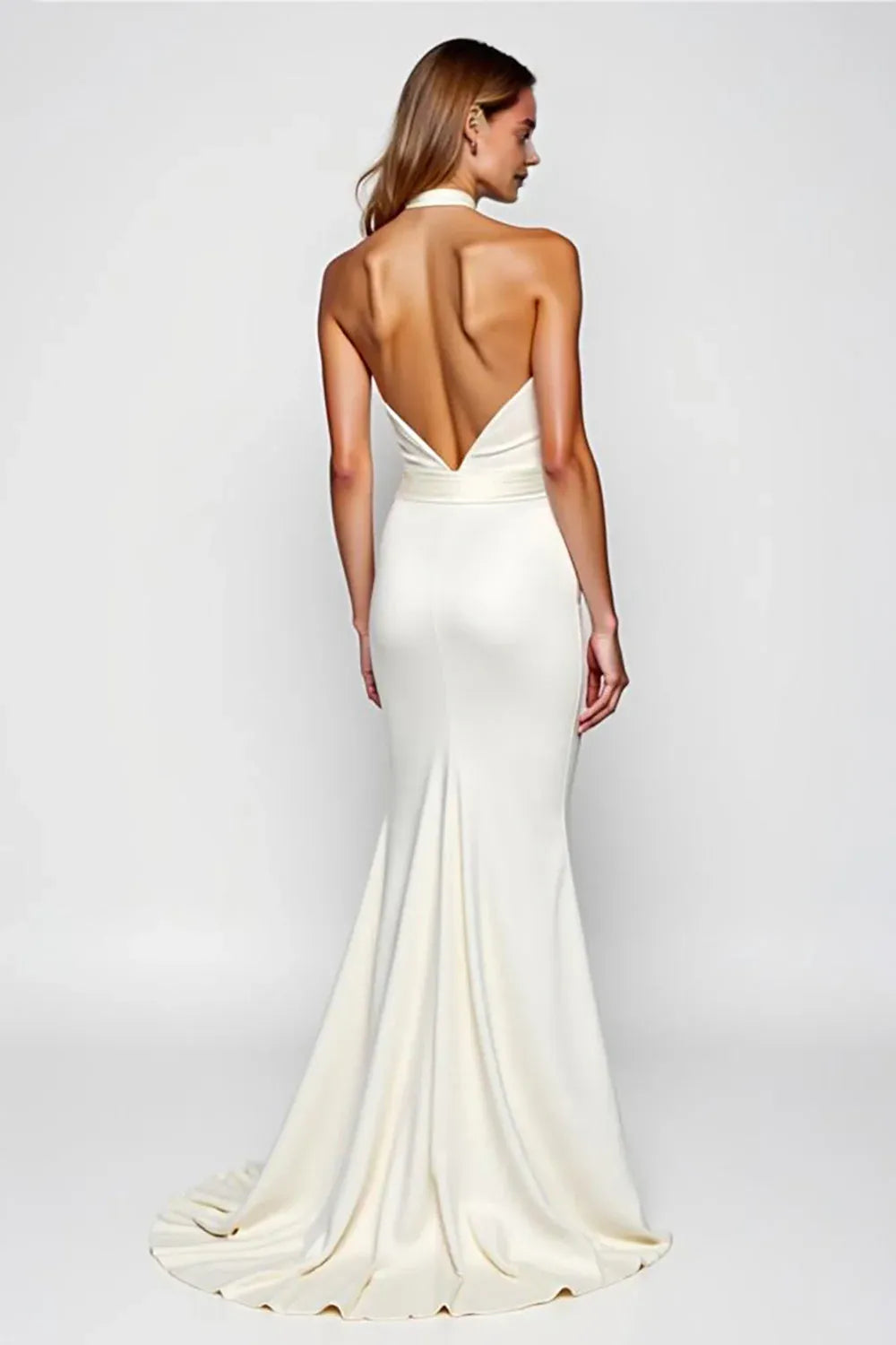 Modern Mermaid/Trumpet Halter Sleeveless Backless Sweep/Brush Train Evening Dress