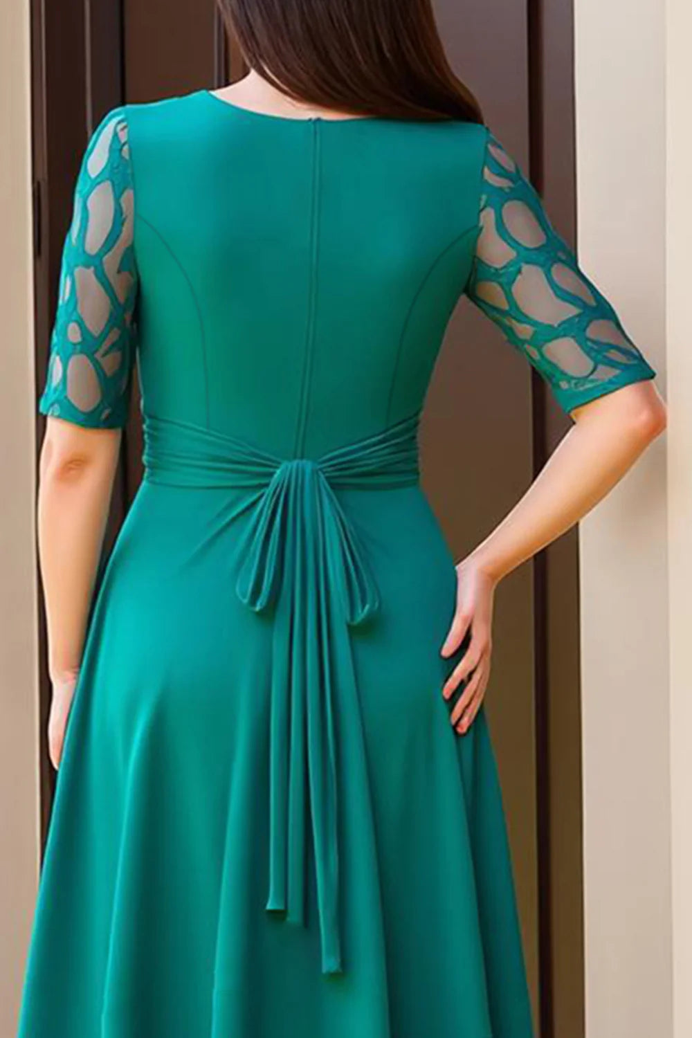 Modern Sheath Boat Neck Short Sleeve Scoop Back Floor-Length Mother of the Bride Dress