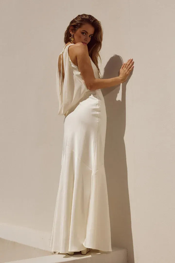 Modern Sheath/Column Cowl Neck Sleeveless Lace Up Floor-Length Evening Dress