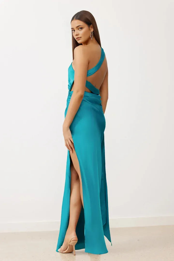Modern Sheath/Column One Shoulder Sleeveless Satin Floor-Length Prom Dress