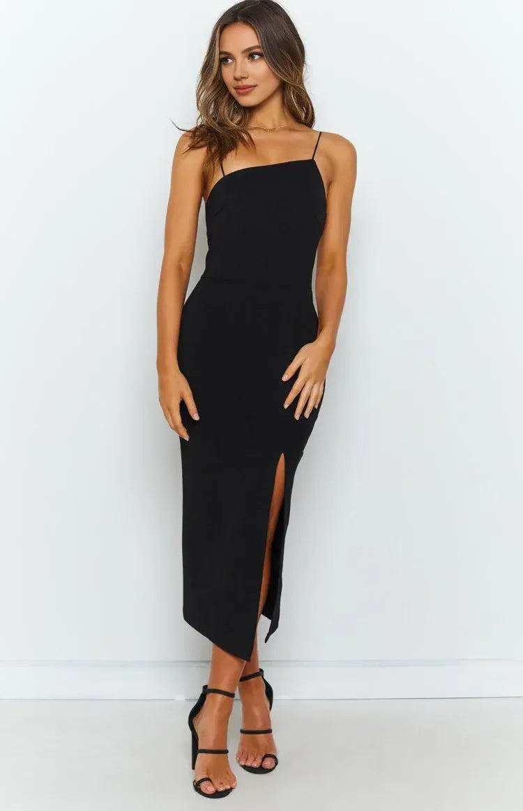 Modern Sheath/Column Spaghetti Straps Sleeveless Backless Ankle-Length Prom Dress