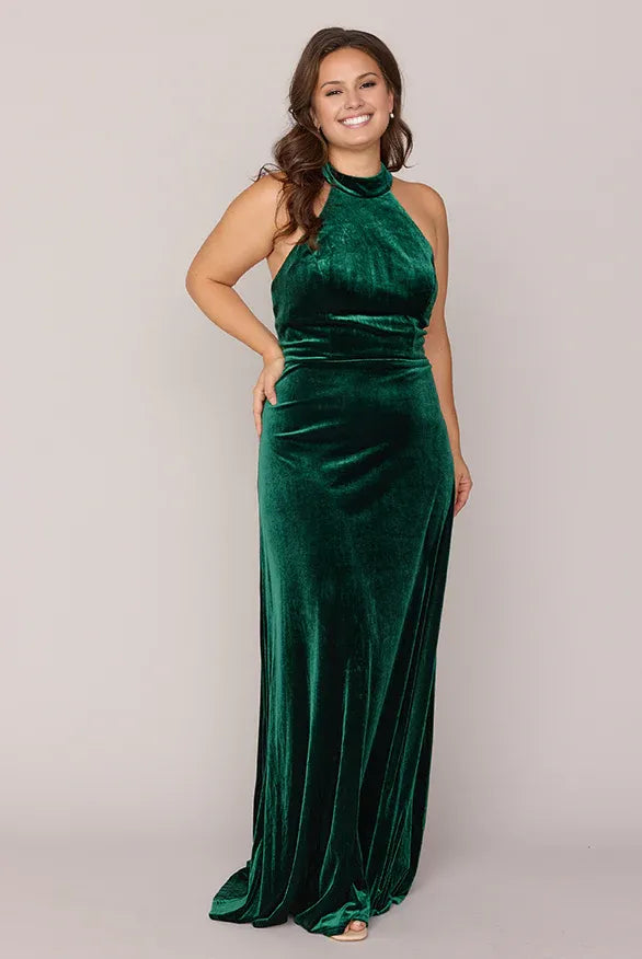 Modern Sheath High Neck Sleeveless Velvet Floor-Length Plus Size Prom Dress