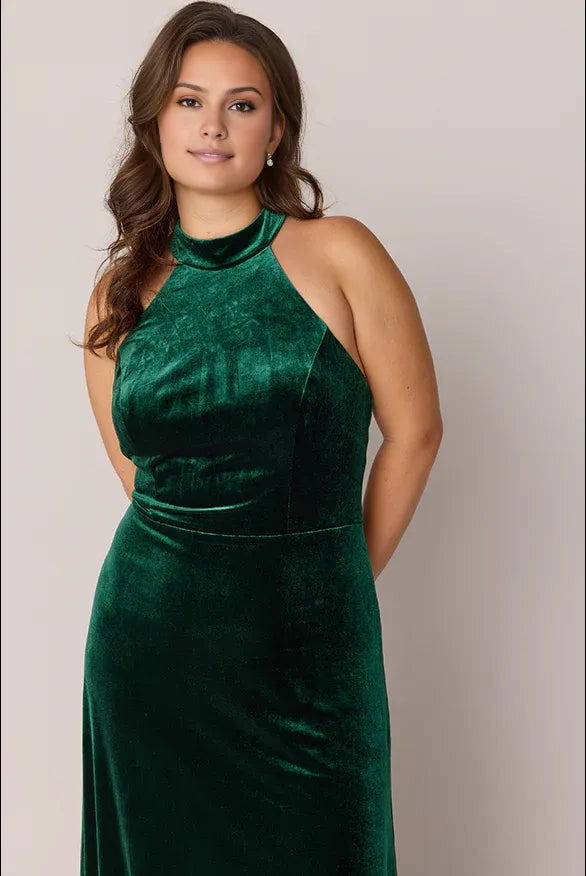 Modern Sheath High Neck Sleeveless Velvet Floor-Length Plus Size Prom Dress