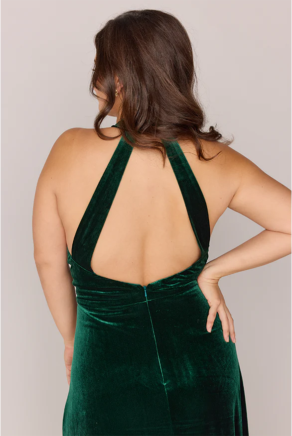 Modern Sheath High Neck Sleeveless Velvet Floor-Length Plus Size Prom Dress