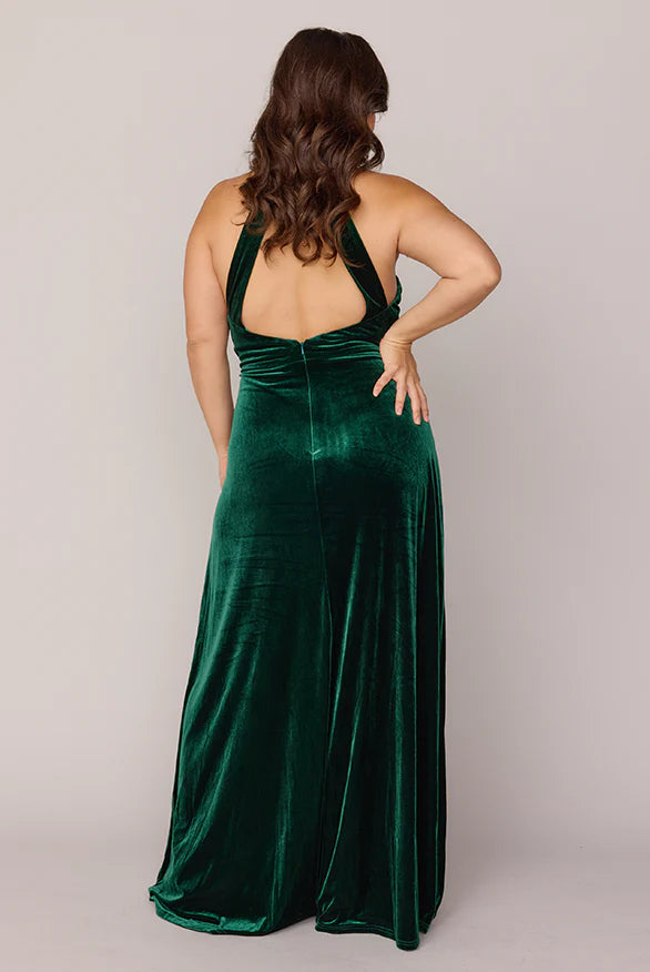 Modern Sheath High Neck Sleeveless Velvet Floor-Length Plus Size Prom Dress
