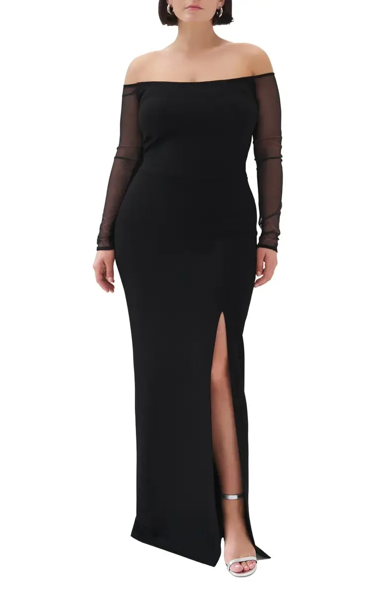 Modern Sheath Off the Shoulder Long Sleeve Backless Floor-Length Prom Dress