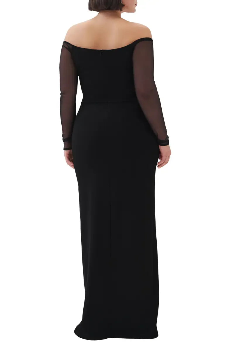 Modern Sheath Off the Shoulder Long Sleeve Backless Floor-Length Prom Dress