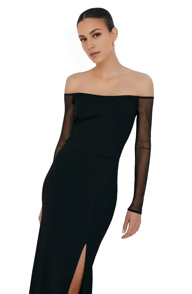 Modern Sheath Off the Shoulder Long Sleeve Backless Floor-Length Prom Dress