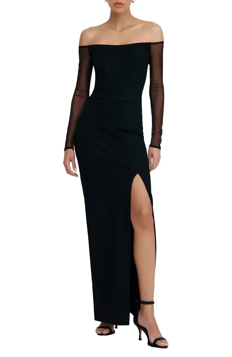 Modern Sheath Off the Shoulder Long Sleeve Backless Floor-Length Prom Dress