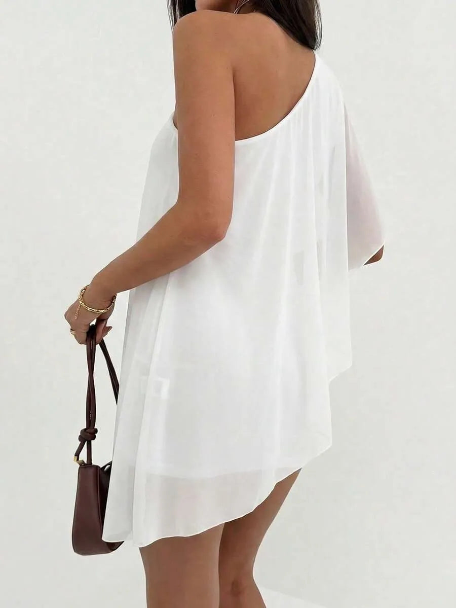 Modern Sheath One Shoulder Draped Ruffle Ruched White Mini Homecoming Dress