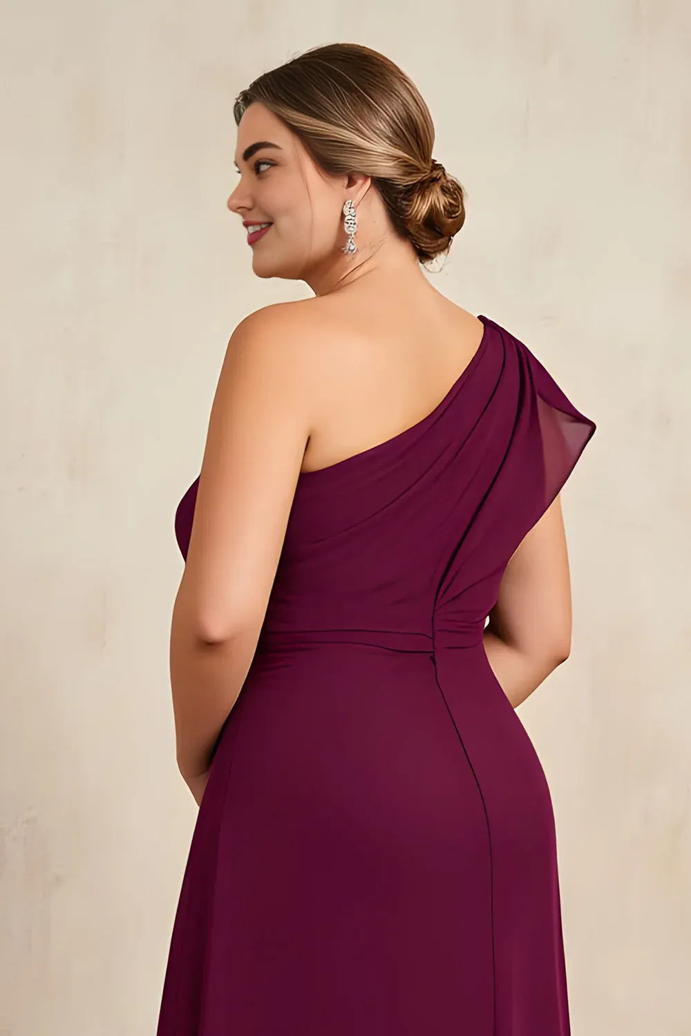 Modern Sheath One Shoulder Sleeveless Asymmetrical Back Floor-Length Plus Size Mother of the Bride Dress
