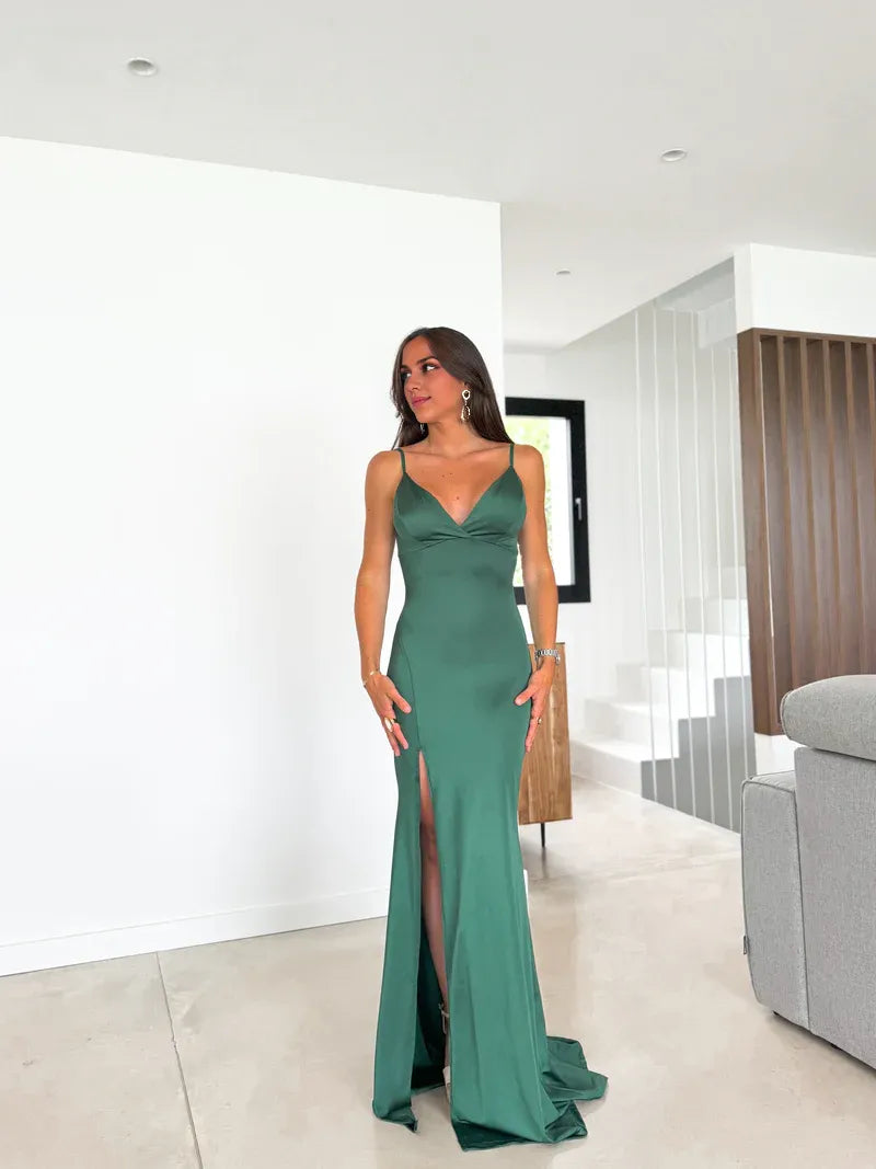 Modern Sheath Spaghetti Straps Sleeveless Backless Floor-Length Prom Dress