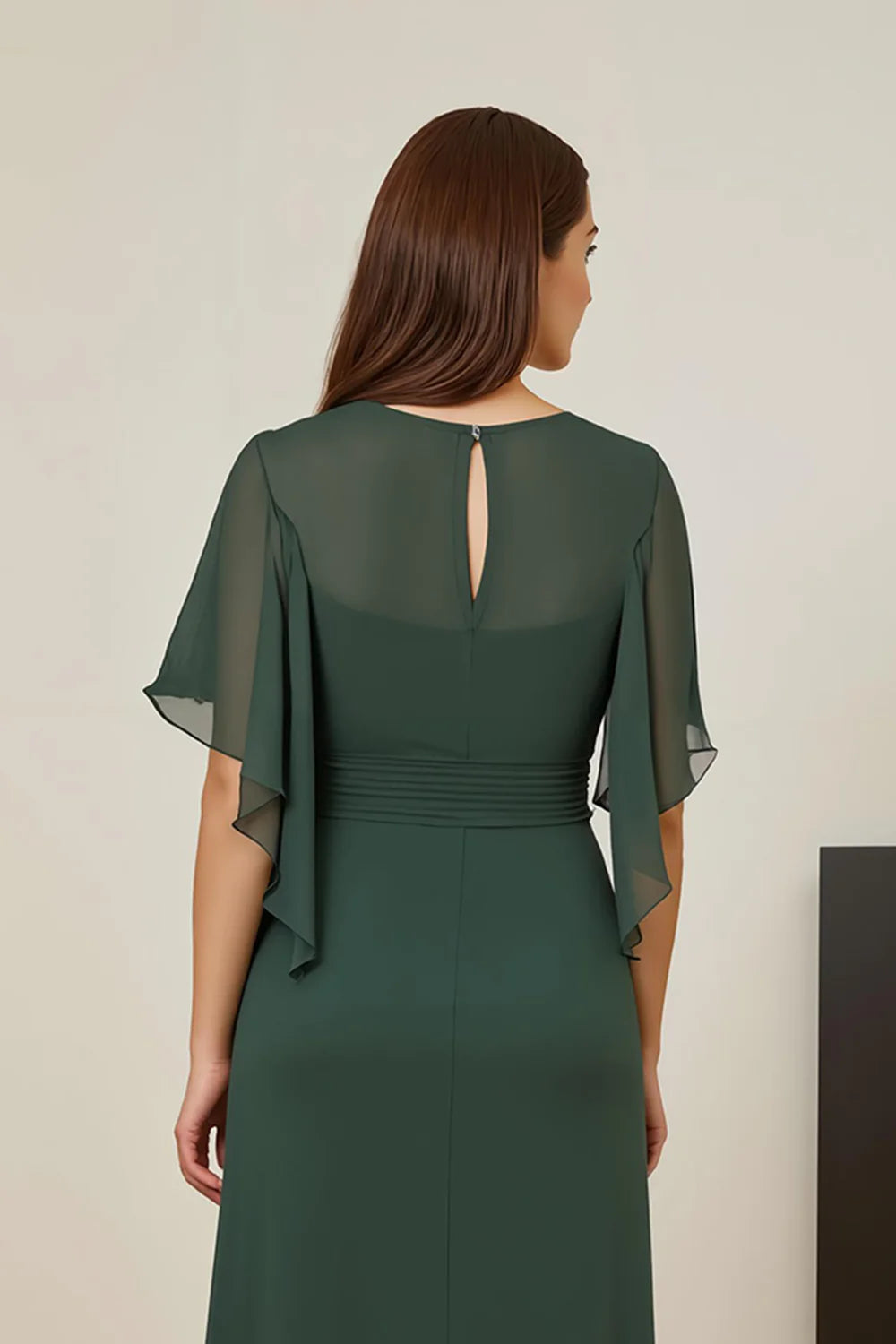 Modern Sheath V Neck Flutter Sleeve Keyhole Back Floor-Length Mother of the Bride Dress