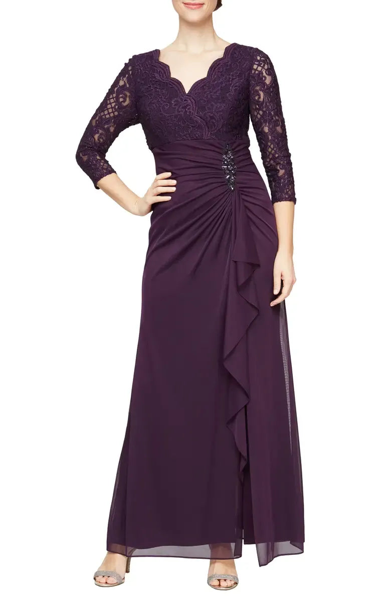 Modern Sheath V Neck Long Sleeve Zipper Up Floor-Length Mother of the Bride Dress