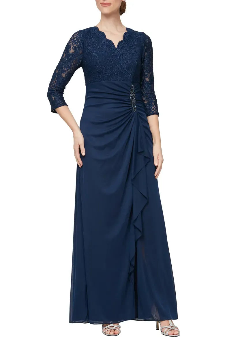 Modern Sheath V Neck Long Sleeve Zipper Up Floor-Length Mother of the Bride Dress