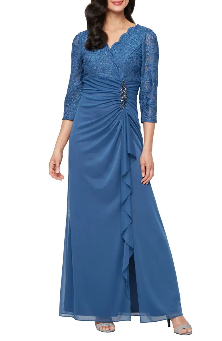 Modern Sheath V Neck Long Sleeve Zipper Up Floor-Length Mother of the Bride Dress