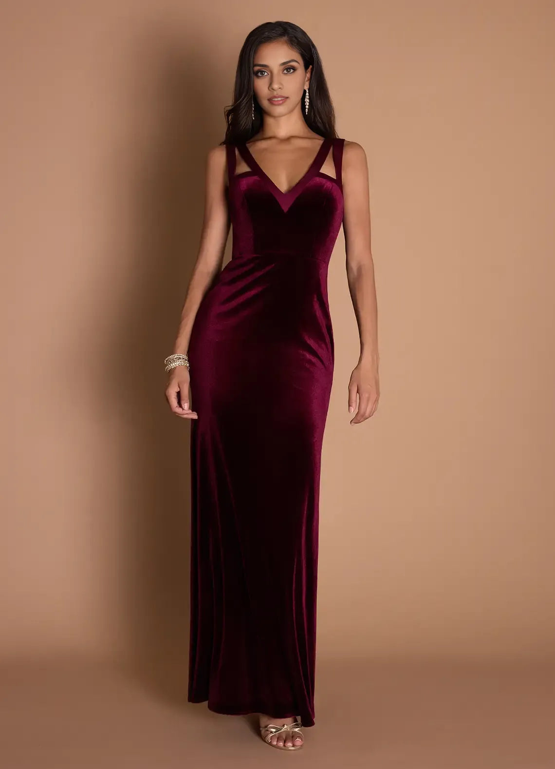 Modern Sheath V Neck Sleeveless Backless Floor-Length Evening Dress