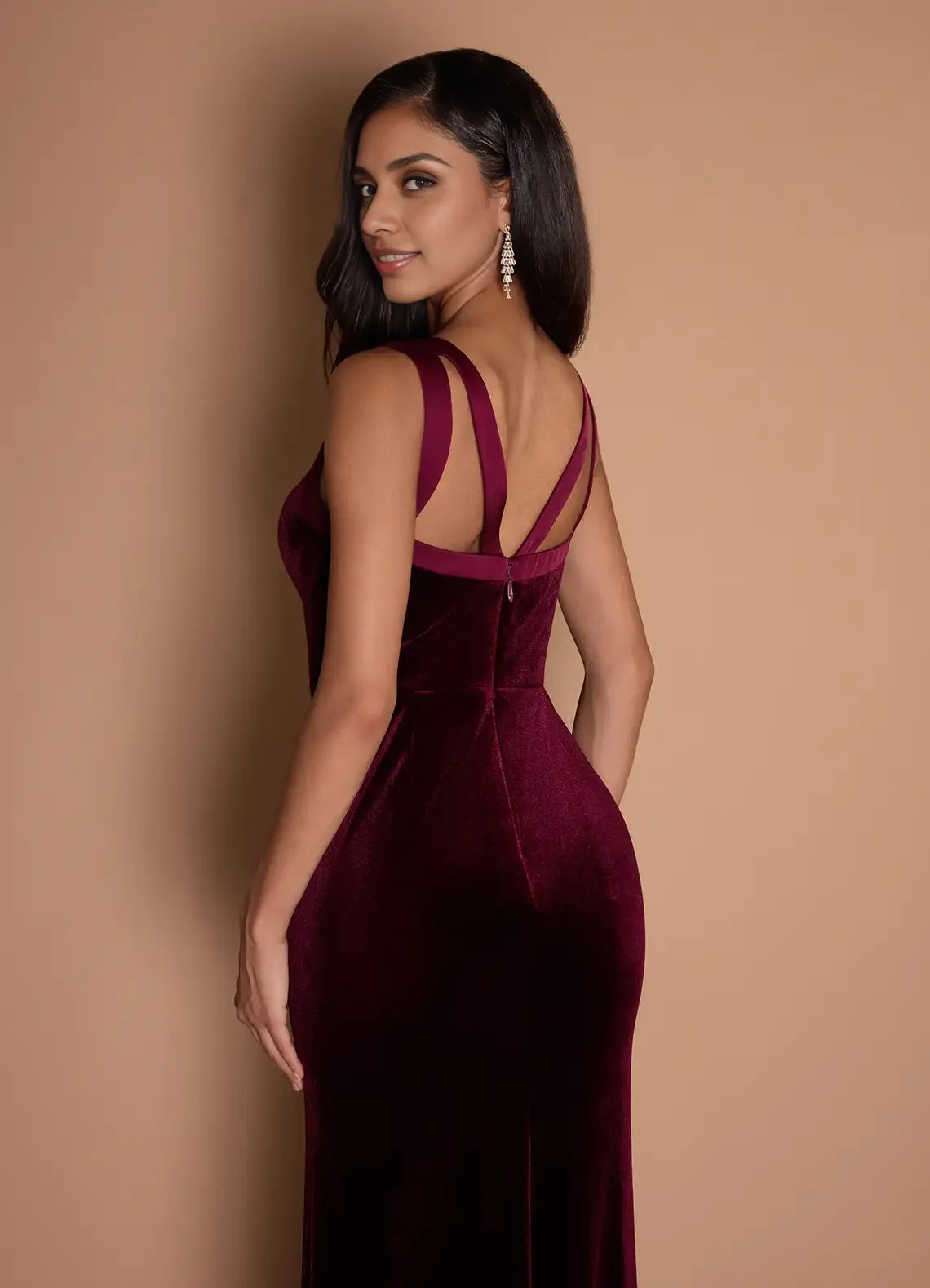 Modern Sheath V Neck Sleeveless Backless Floor-Length Evening Dress