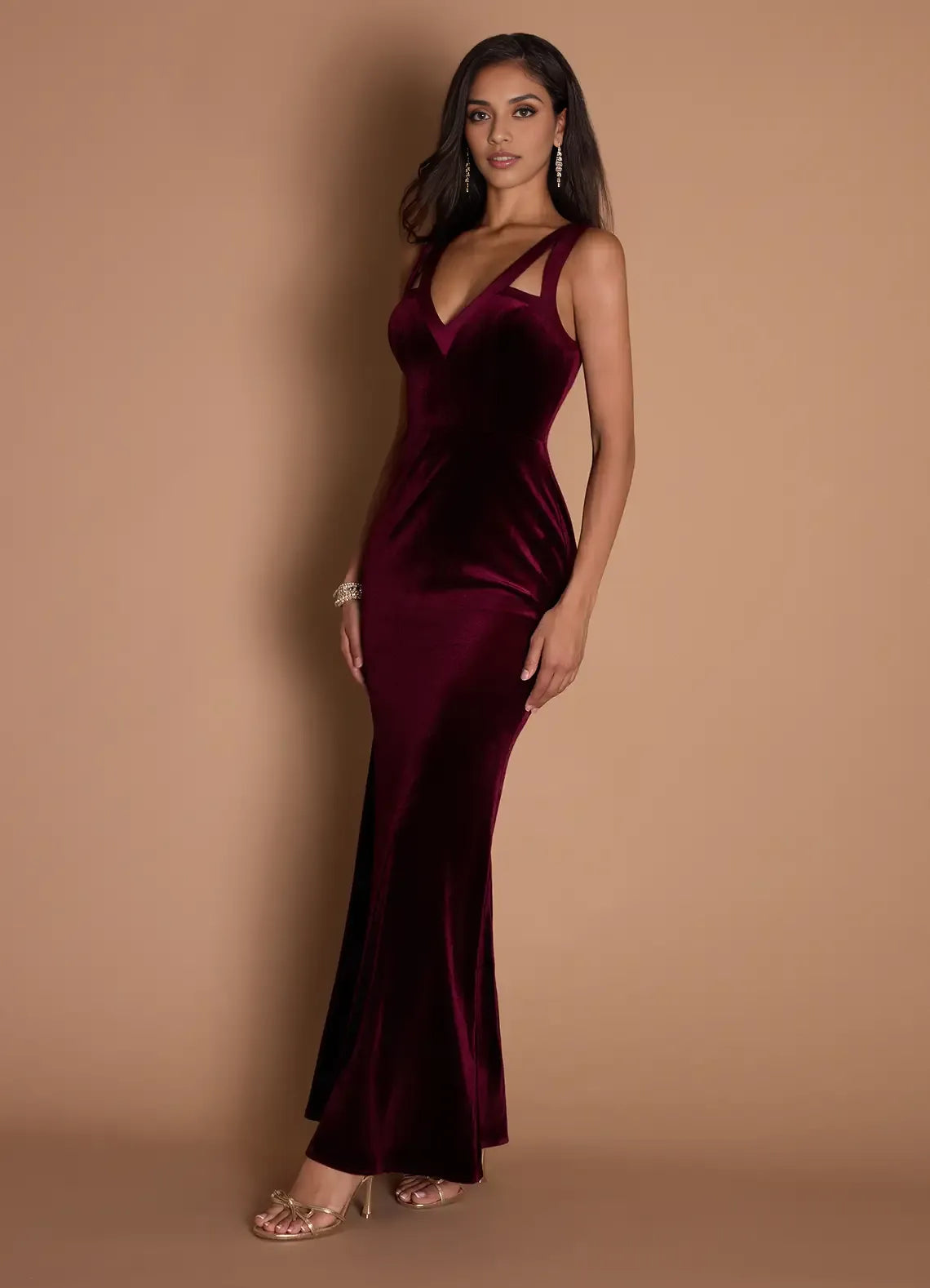 Modern Sheath V Neck Sleeveless Backless Floor-Length Evening Dress