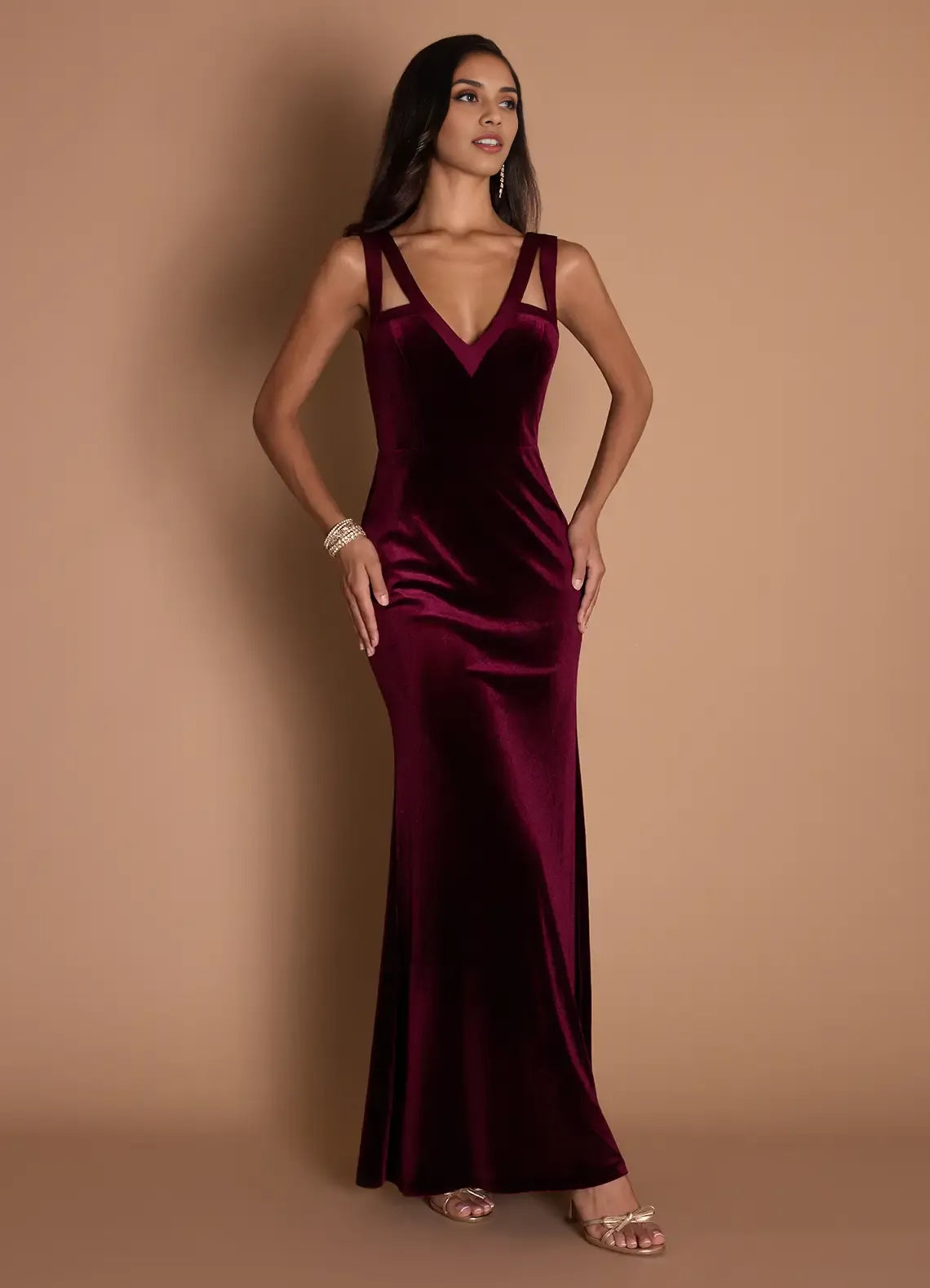 Modern Sheath V Neck Sleeveless Backless Floor-Length Evening Dress