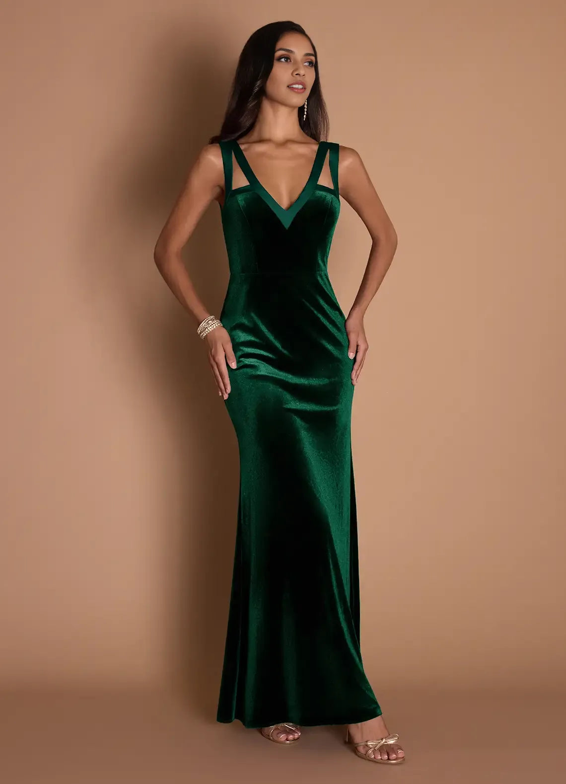 Modern Sheath V Neck Sleeveless Backless Floor-Length Evening Dress