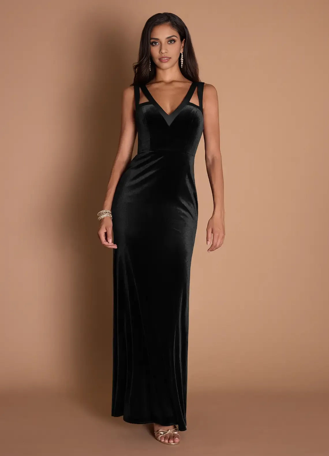 Modern Sheath V Neck Sleeveless Backless Floor-Length Evening Dress