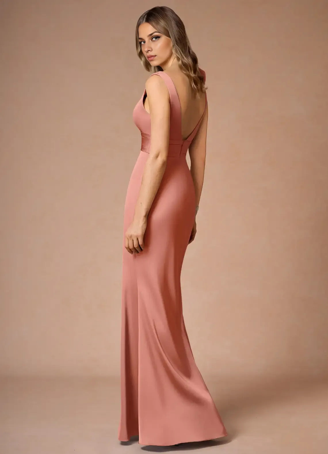 Modern Sheath V Neck Sleeveless Zipper Up Floor-Length Evening Dress