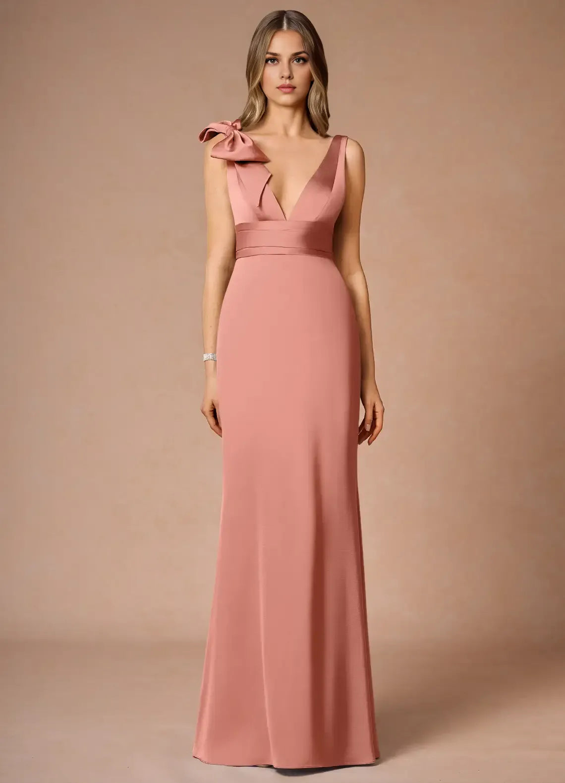 Modern Sheath V Neck Sleeveless Zipper Up Floor-Length Evening Dress