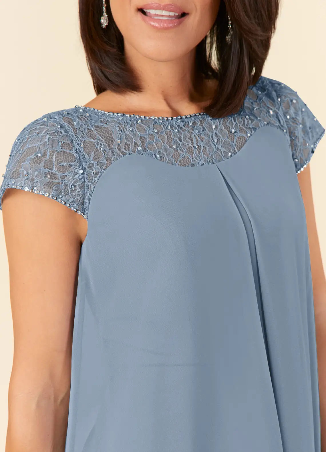 Modern Straight Tube Boat-Neck Flutter Sleeve Sheer Back Knee-Length Mother of the Bride Dress