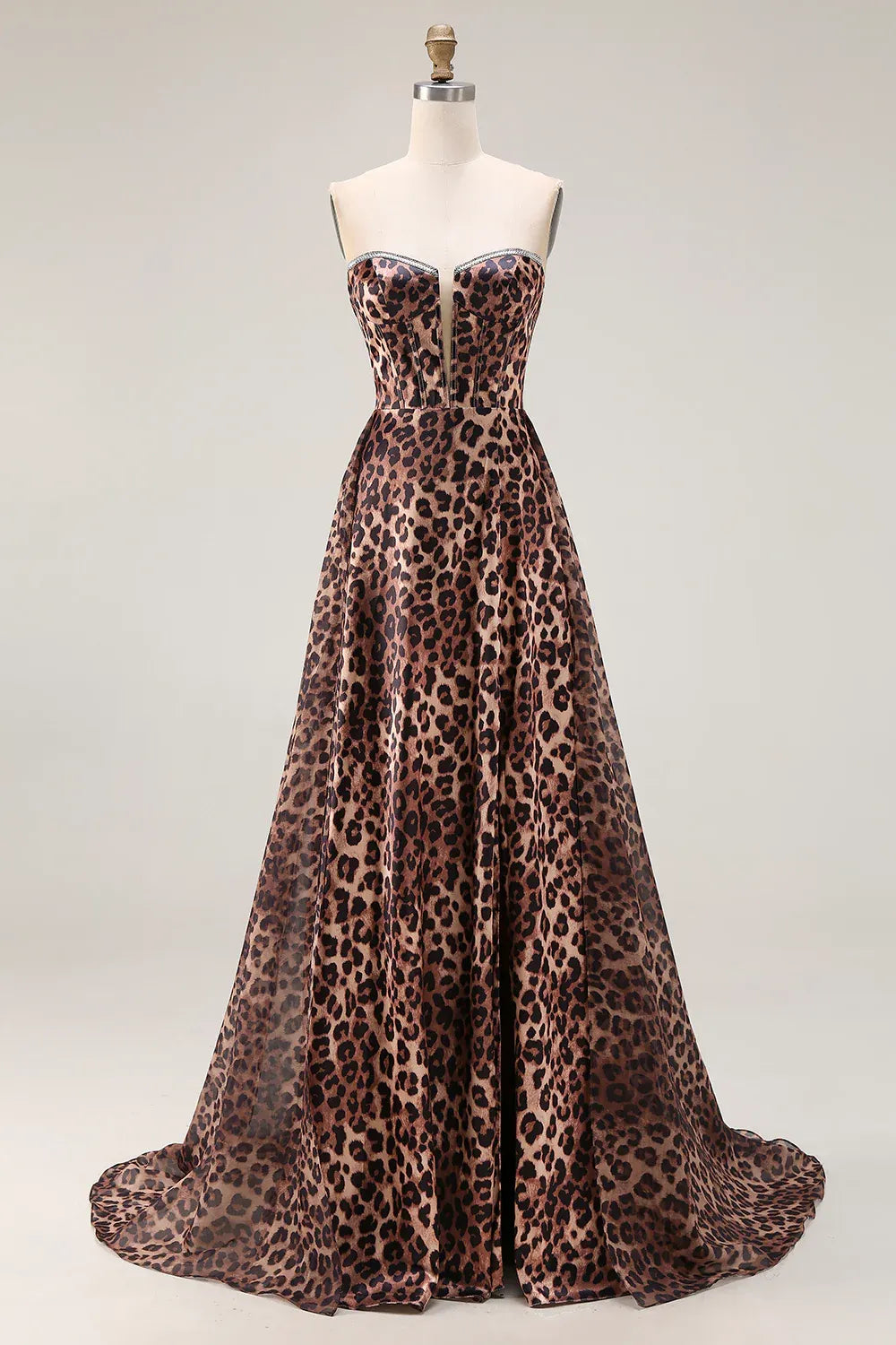 Modern Strapless A Line Sleeveless Leopard Print Floor-Length Prom Dress