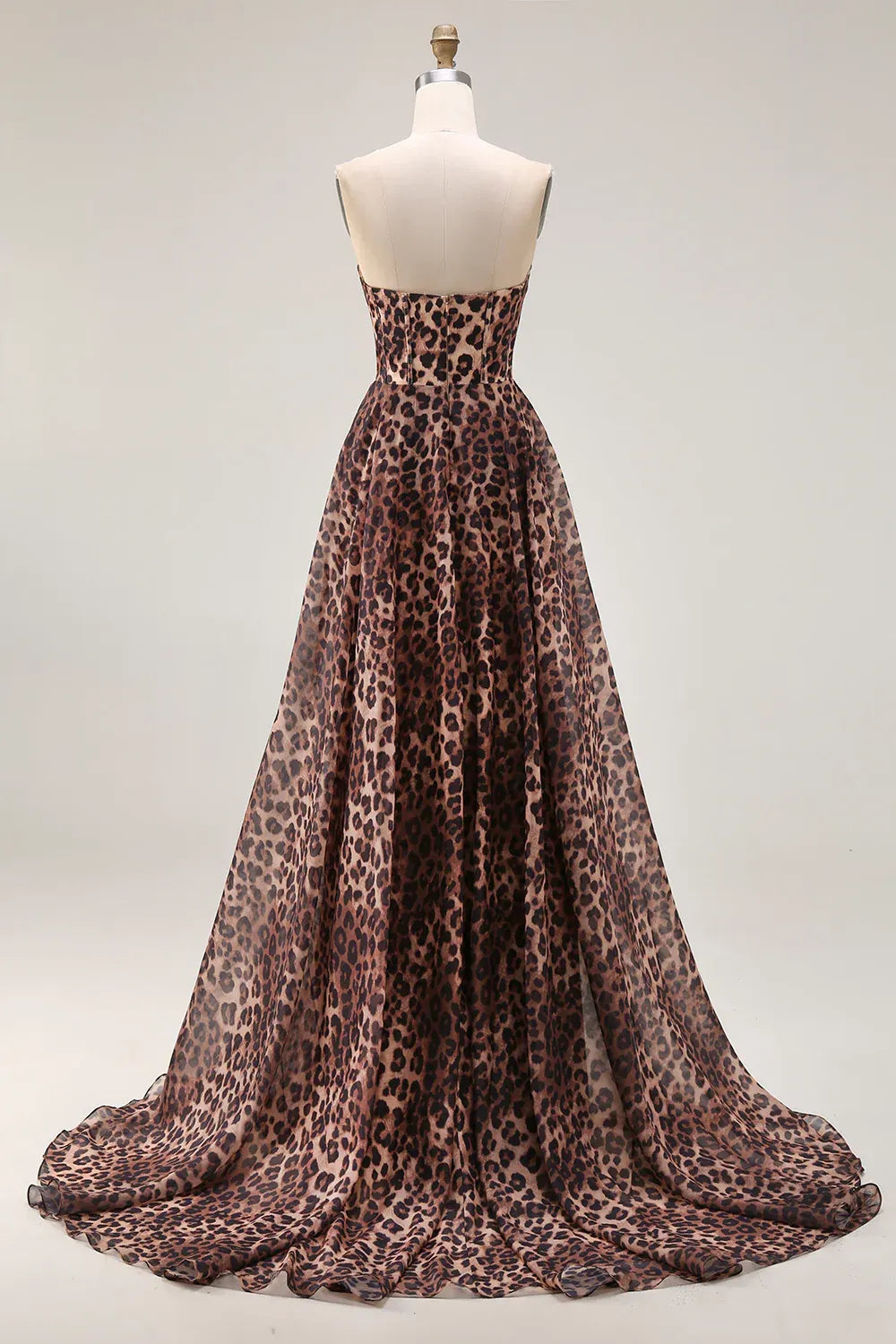 Modern Strapless A Line Sleeveless Leopard Print Floor-Length Prom Dress