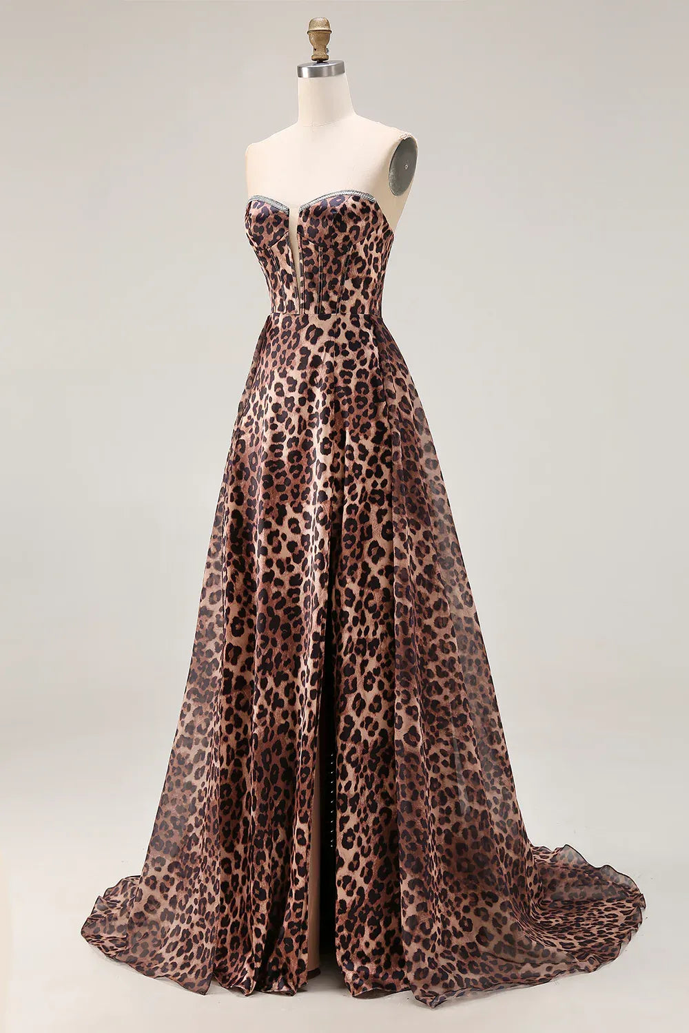 Modern Strapless A Line Sleeveless Leopard Print Floor-Length Prom Dress