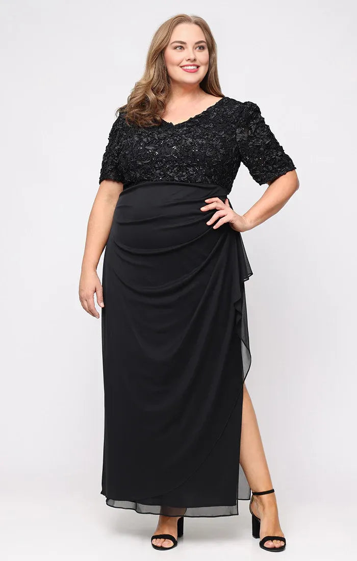 Modern A-Line V Neck Short Sleeve Zipper Up Ankle-Length Plus Size Mother of the Bride Dress