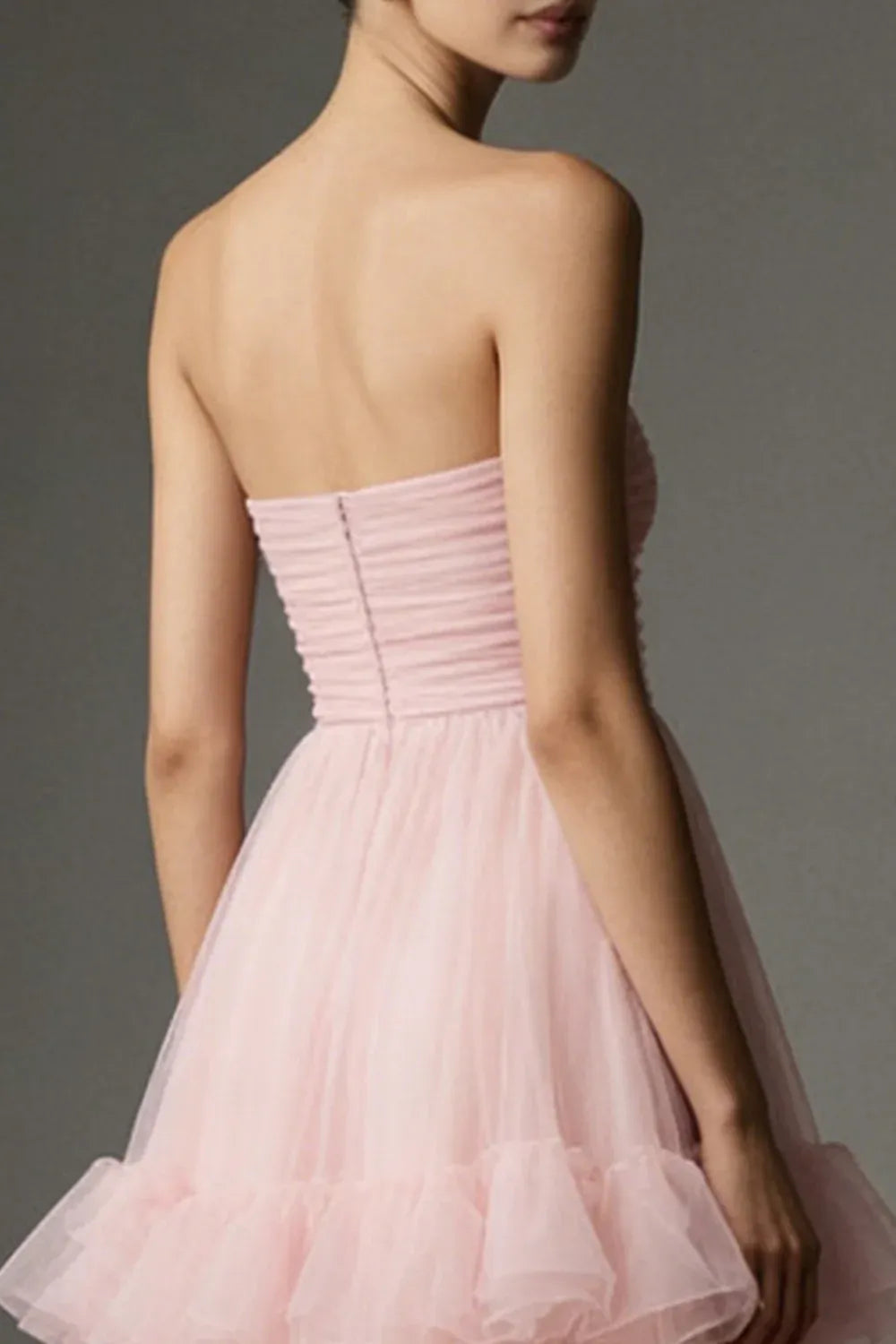 Modern A Line Sleeveless Strapless Satin Tiered Ankle-Length Prom Dress