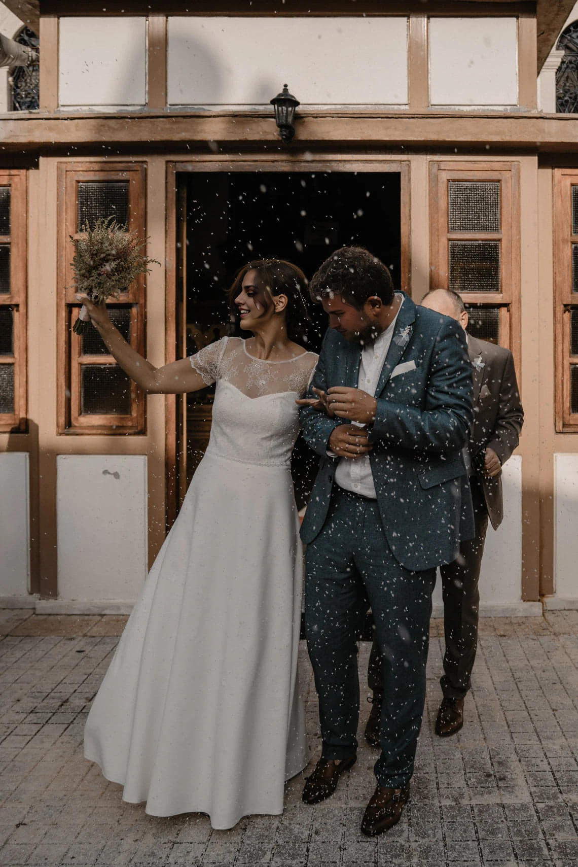 Modest Lace Wedding Dress Boho Style Casual Short Sleeve Deep Open Back Simple Romantic For Rustic Wedding Floor Length