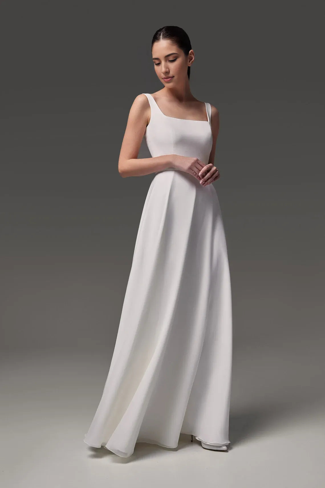 Modest Wedding Dress Simple Wedding Dress Sleeveless Floor Length Wedding Dress A-line Silhouette Square Neckline