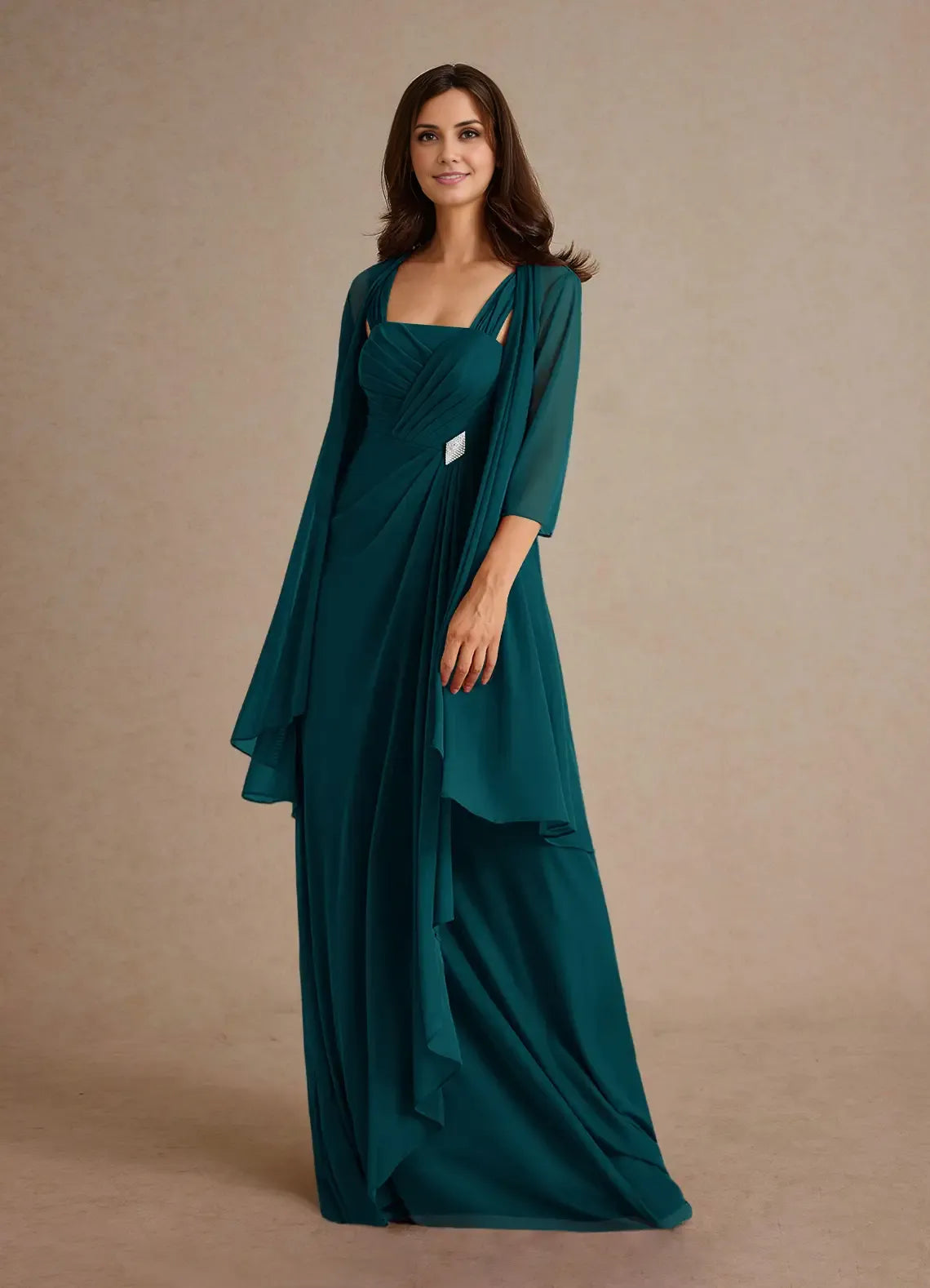 Modestly A-Line Square-Neck Sleeveless Back Zip Floor-Length Mother of the Bride Dress