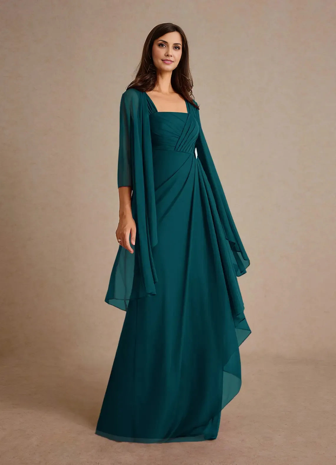 Modestly A-Line Square-Neck Sleeveless Back Zip Floor-Length Mother of the Bride Dress