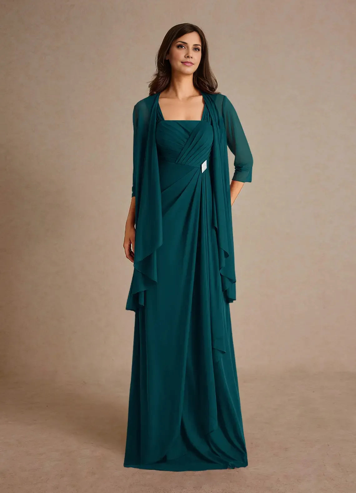 Modestly A-Line Square-Neck Sleeveless Back Zip Floor-Length Mother of the Bride Dress