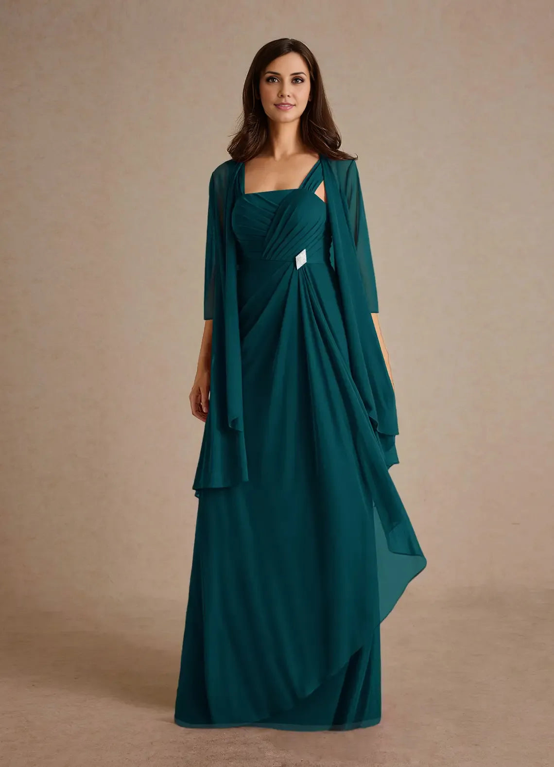 Modestly A-Line Square-Neck Sleeveless Back Zip Floor-Length Mother of the Bride Dress