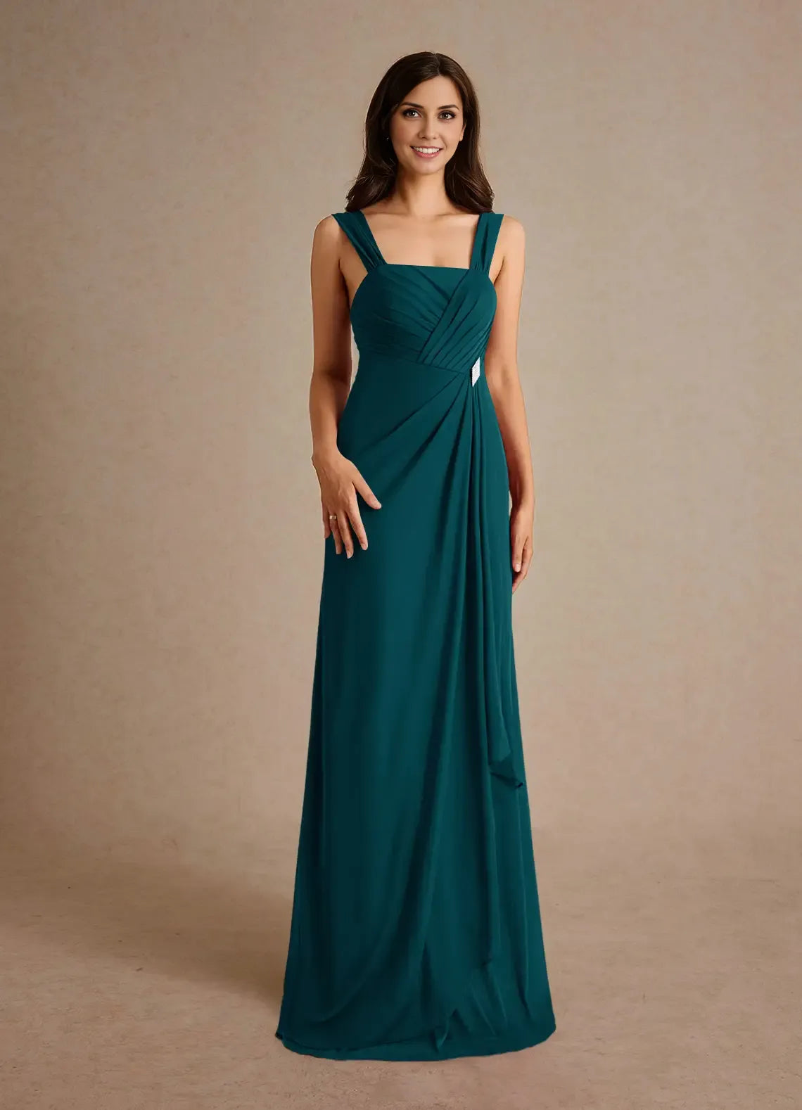 Modestly A-Line Square-Neck Sleeveless Back Zip Floor-Length Mother of the Bride Dress